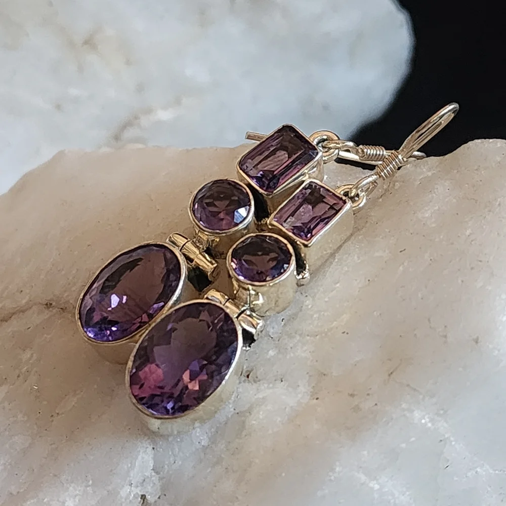 Sterling 925 Silver Earrings Genuine Amethyst Gemstone Designer Jewelry